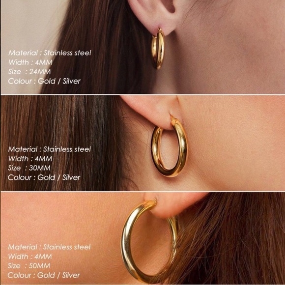 Stainless Steel Gold Plated Hoop Earrings - Picture 2 of 6